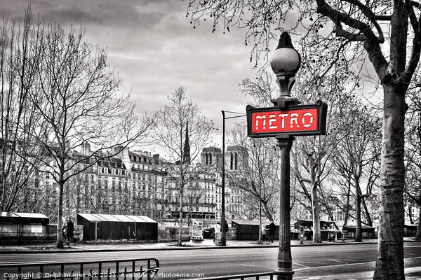 Paris Metro sign, Ile de la Cite and Notre-Dame Picture Board by Delphimages Art