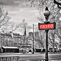 Buy canvas prints of Paris Metro sign, Ile de la Cite and Notre-Dame by Delphimages Art
