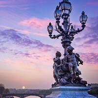 Buy canvas prints of Paris. Alexandre III bridge lamppost at sunset by Delphimages Art