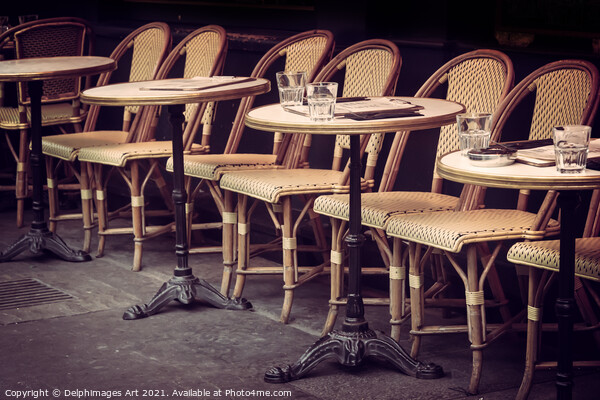 Paris tables and chairs, french cafe terrace Picture Board by Delphimages Art