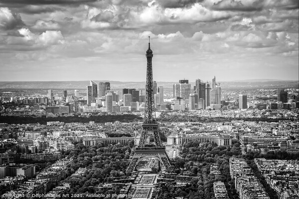 Eiffel tower and La Defense aerial view in Paris Picture Board by Delphimages Art