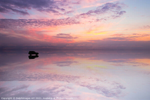 Mirror effect at sunset in Salar de Uyuni, Bolivia Picture Board by Delphimages Art