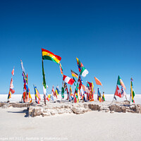 Buy canvas prints of World flags in Salar de Uyuni, Bolivia by Delphimages Art