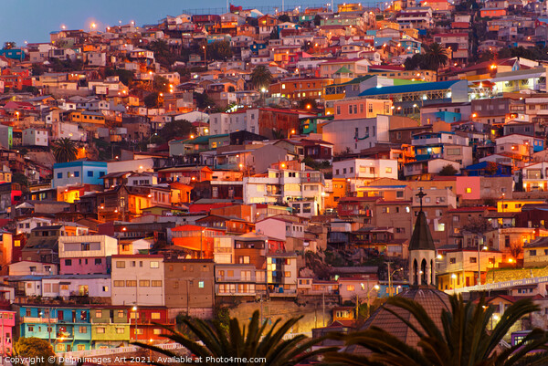 Colourful houses at night in Valparaiso, Chile Picture Board by Delphimages Art