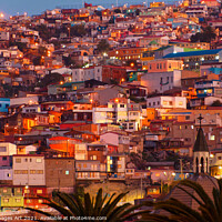 Buy canvas prints of Colourful houses at night in Valparaiso, Chile by Delphimages Art