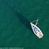 Buy canvas prints of Aerial drone view of a sailing boat  by Delphimages Art