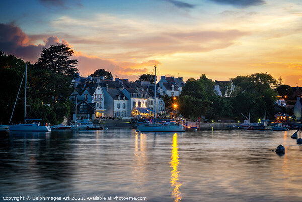 Scenic port at night in Finistere Brittany, France Picture Board by Delphimages Art