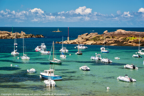 Boats and transparent water beach in Brittany Picture Board by Delphimages Art