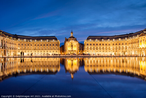 Water Mirror at night in Bordeaux, France Picture Board by Delphimages Art