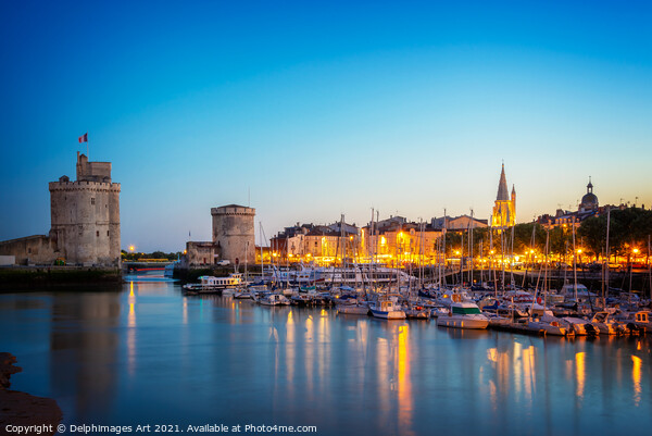 Old port of La rochelle at night, France Picture Board by Delphimages Art