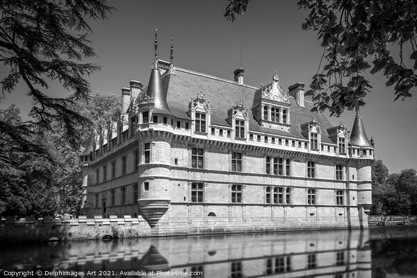 Castle of Azay le Rideau, France, black and white Picture Board by Delphimages Art