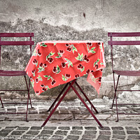 Buy canvas prints of Romantic chairs and table in France by Delphimages Art