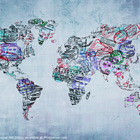 Buy canvas prints of World map with passport stamps, travel abstract by Delphimages Art
