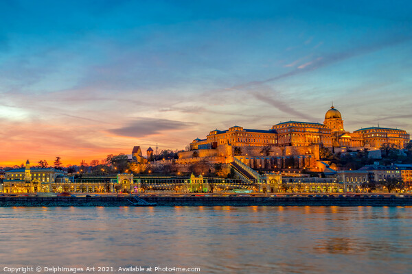 Budapest castle, Danube river at sunset Hungary Picture Board by Delphimages Art