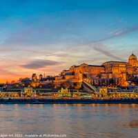 Buy canvas prints of Budapest castle, Danube river at sunset Hungary by Delphimages Art