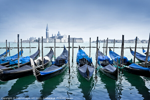 Venice. Gondolas and San Giorgio Maggiore, Italy Picture Board by Delphimages Art