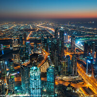 Buy canvas prints of Dubai, city view from Burj Khalifa tower at night by Delphimages Art