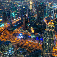 Buy canvas prints of Dubai aerial view at night from Burj Khalifa tower by Delphimages Art