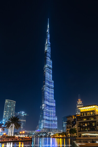 Dubai. Burj Khalifa tower at night, UAE Picture Board by Delphimages Art