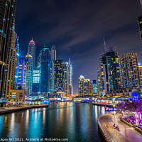 Buy canvas prints of Dubai marina walk at night,  United Arab Emirates by Delphimages Art