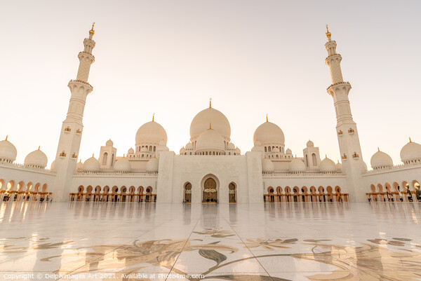 Grand mosque in Abu Dhabi near Dubai at sunset, UA Picture Board by Delphimages Art