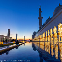 Buy canvas prints of Grand Mosque in Abu Dhabi near Dubai at night, UAE by Delphimages Art