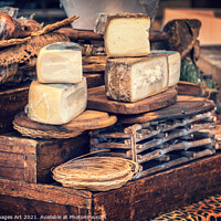 Buy canvas prints of Italian pecorino cheese on a wooden rustic display by Delphimages Art
