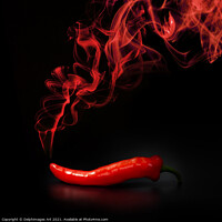 Buy canvas prints of Hot smoking red chili pepper on black background by Delphimages Art