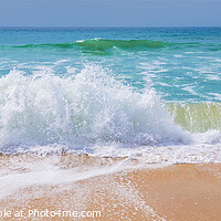 Buy canvas prints of Ocean waves on a beach panorama by Delphimages Art