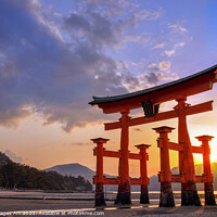 Buy canvas prints of Great torii of Miyajima at sunset, Japan by Delphimages Art