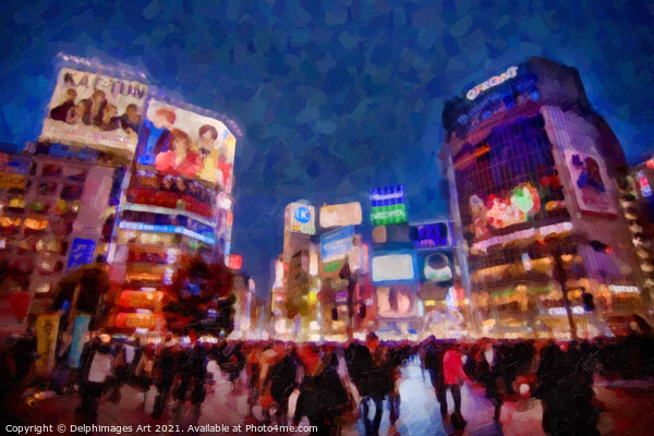 Japan. Shibuya crossing in Tokyo at night Picture Board by Delphimages Art