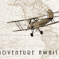 Buy canvas prints of Adventure awaits,  old plane and vintage map by Delphimages Art