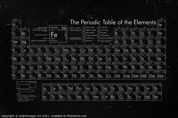 Periodic table of the elements black and white Picture Board by Delphimages Art