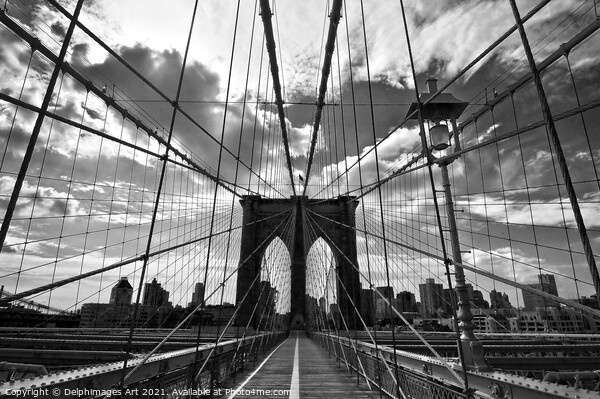 Brooklyn Bridge New York, black and white Picture Board by Delphimages Art