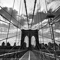 Buy canvas prints of Brooklyn Bridge New York, black and white by Delphimages Art