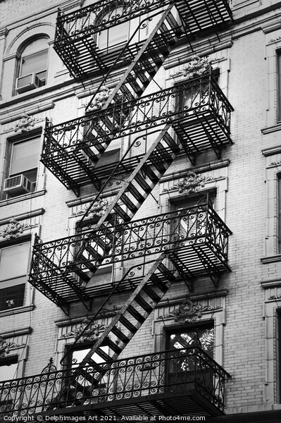 New York. Exit, fire escape stairs in Manhattan Picture Board by Delphimages Art