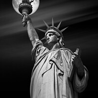 Buy canvas prints of Statue of Liberty and moon at night, New York by Delphimages Art