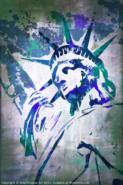 Statue of Liberty, New York. Blue watercolor Picture Board by Delphimages Art