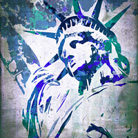 Buy canvas prints of Statue of Liberty, New York. Blue watercolor by Delphimages Art