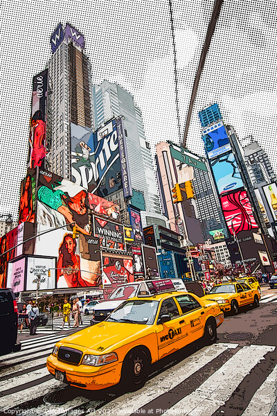 New York. Yellow cabs in Times Square, Pop art Picture Board by Delphimages Art