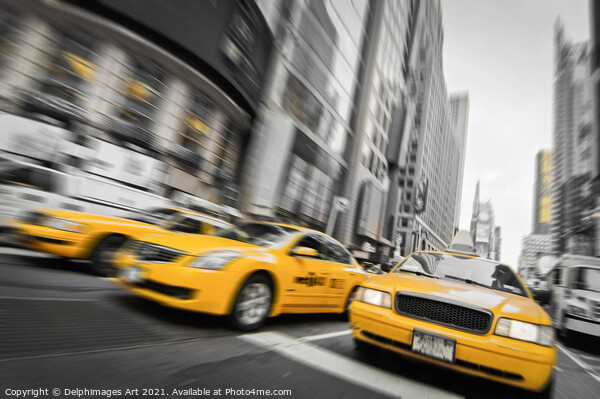 New York. Yellow cabs in the streets of Manhattan Picture Board by Delphimages Art