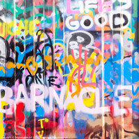 Buy canvas prints of Colourful graffitis on a wall, urban abstract by Delphimages Art