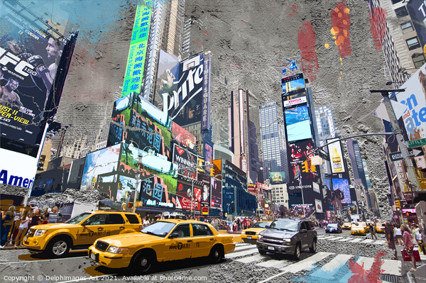 New York. Yellow taxis in Times Square Picture Board by Delphimages Art