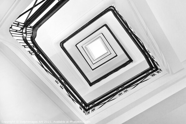 Square spiral staircase black and white abstract Picture Board by Delphimages Art