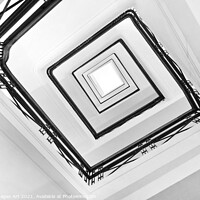 Buy canvas prints of Square spiral staircase black and white abstract by Delphimages Art