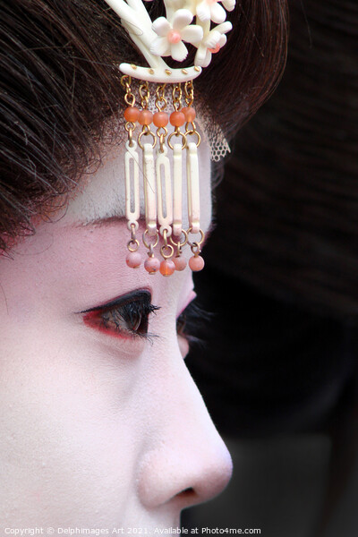 Close up portrait of a beautiful geisha, Japan Picture Board by Delphimages Art