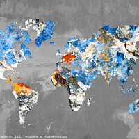 Buy canvas prints of Blue abstract modern world map by Delphimages Art