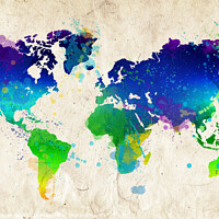 Buy canvas prints of Modern colourful watercolor abstract world map by Delphimages Art