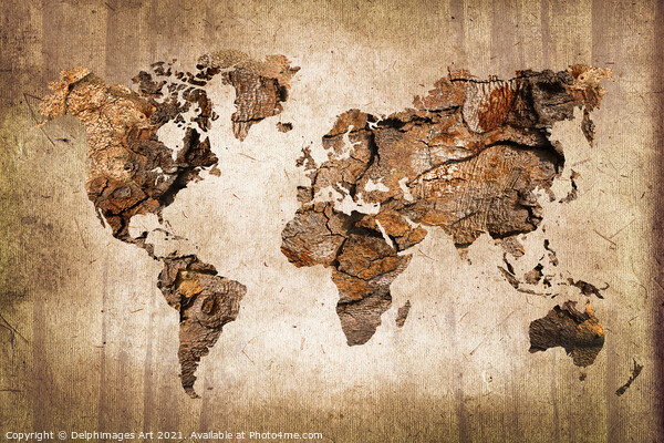 Modern abstract wood world map Picture Board by Delphimages Art