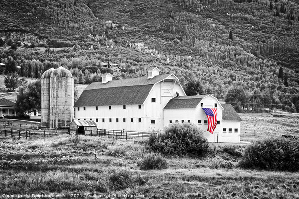 Vintage american barn with a flag, Park City, Utah Picture Board by Delphimages Art